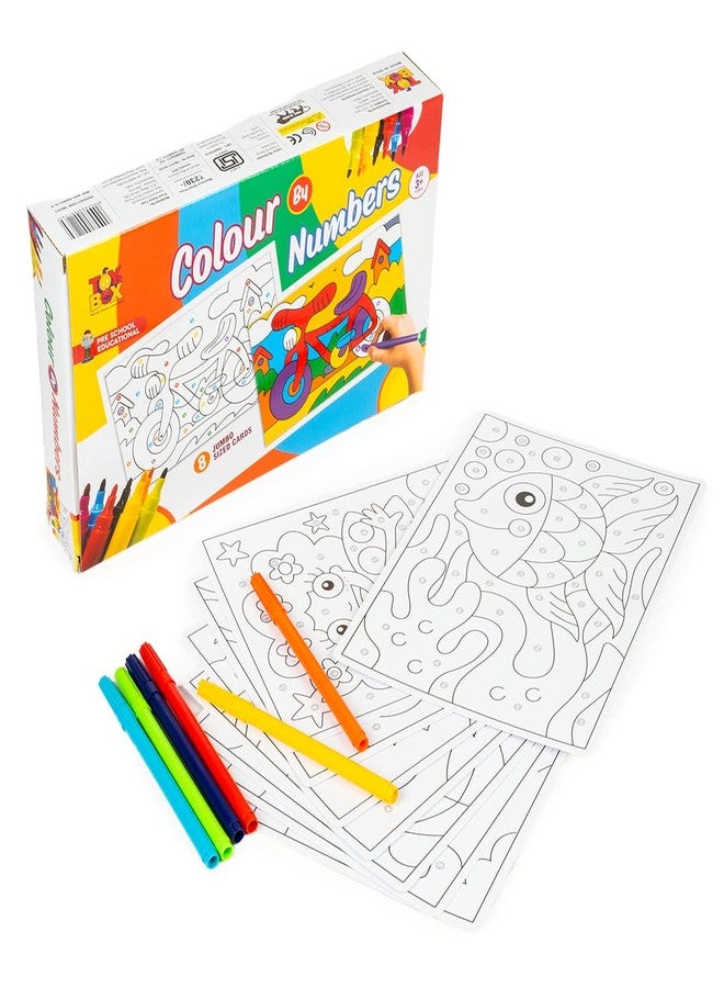 تويز بوكس مجموعة تلوين بالأرقام من تويز بوكس، 8 بطاقات مطبوعة بتصميمات كبيرة مع 6 أقلام تلوين، مجموعة تعليمية للأطفال من عمر 3 سنوات فما فوق - Image 2